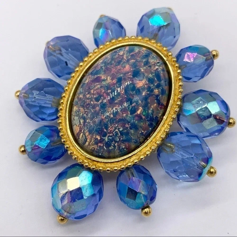 Joan Rivers Blue Dragon Breath Cabachon Brooch